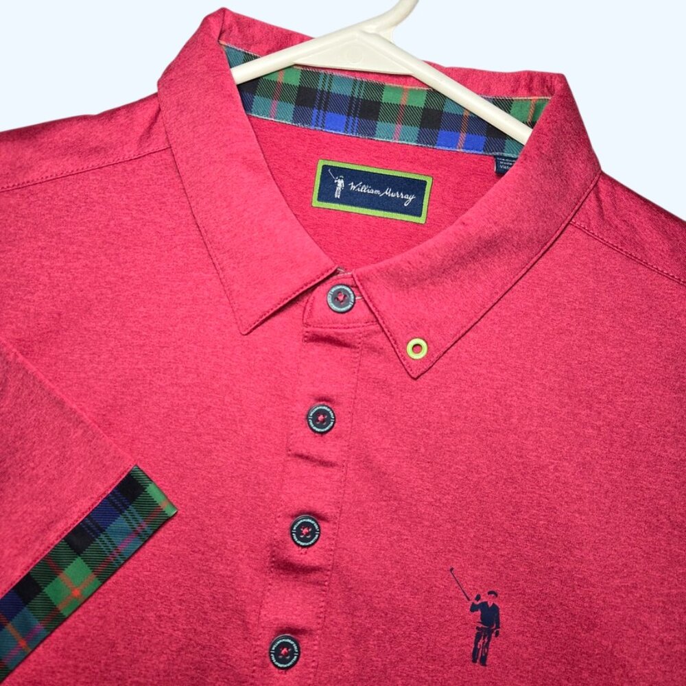 William Murray Mens Golf Polo Shirt Medium Pink Plaid Short Sleeve Button Up